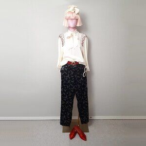 NWOT Equipment Femme black silk micro floral print pants w/ racer stripe detail